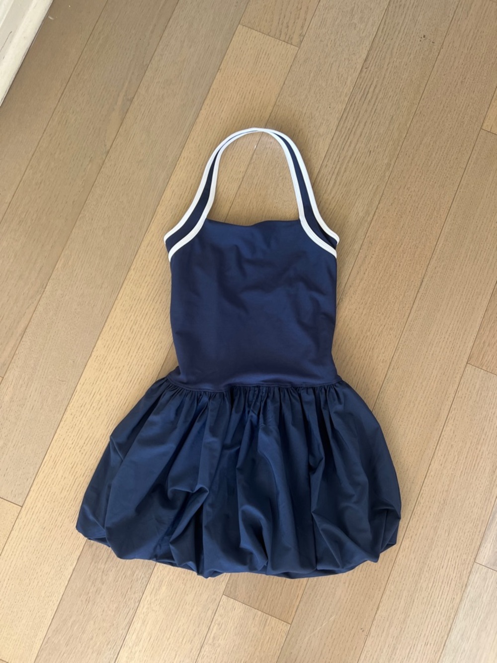 YPB Navy Halter Bubble Workout Dress with White Trim